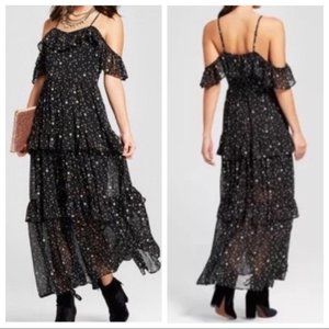 Xhilaration Black Star Tiered Maxi Dress Medium